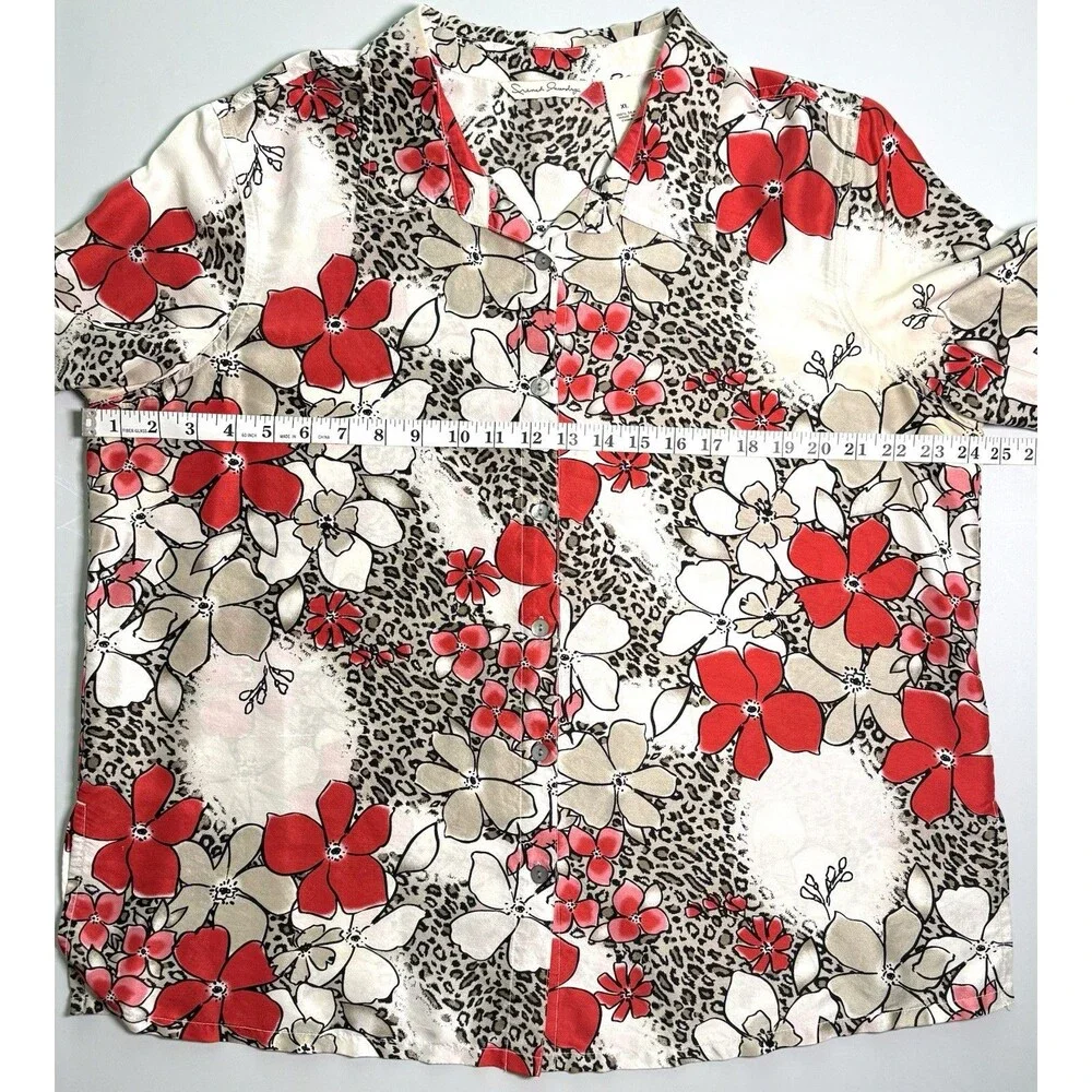 French Laundry 100% Silk Blouse Sz XL Floral Animal Print Boho Artsy